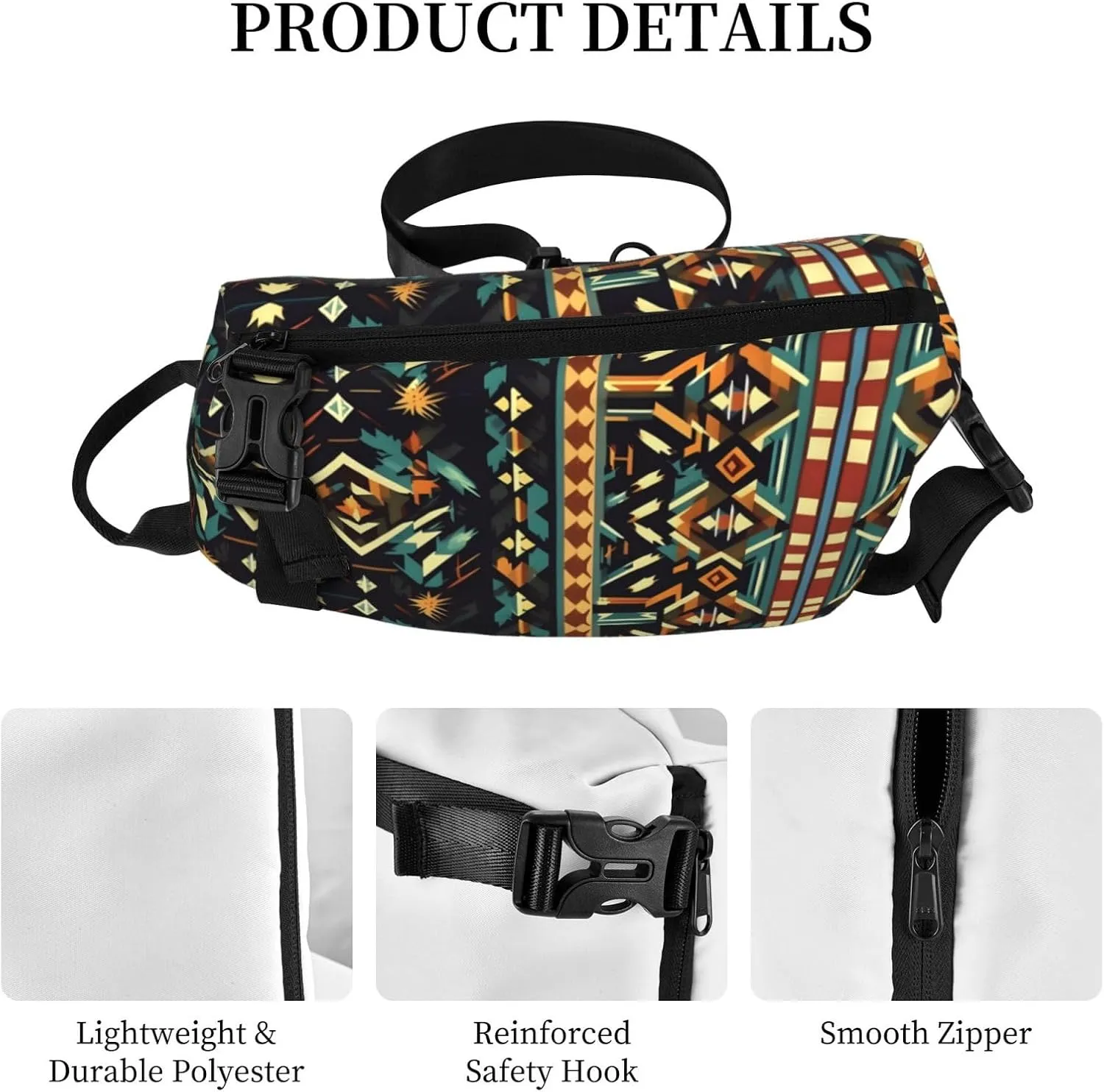 Native American Patterns Print Crossbody Backpack Casual Adjustable Bag Multifunctional Sling Backpack