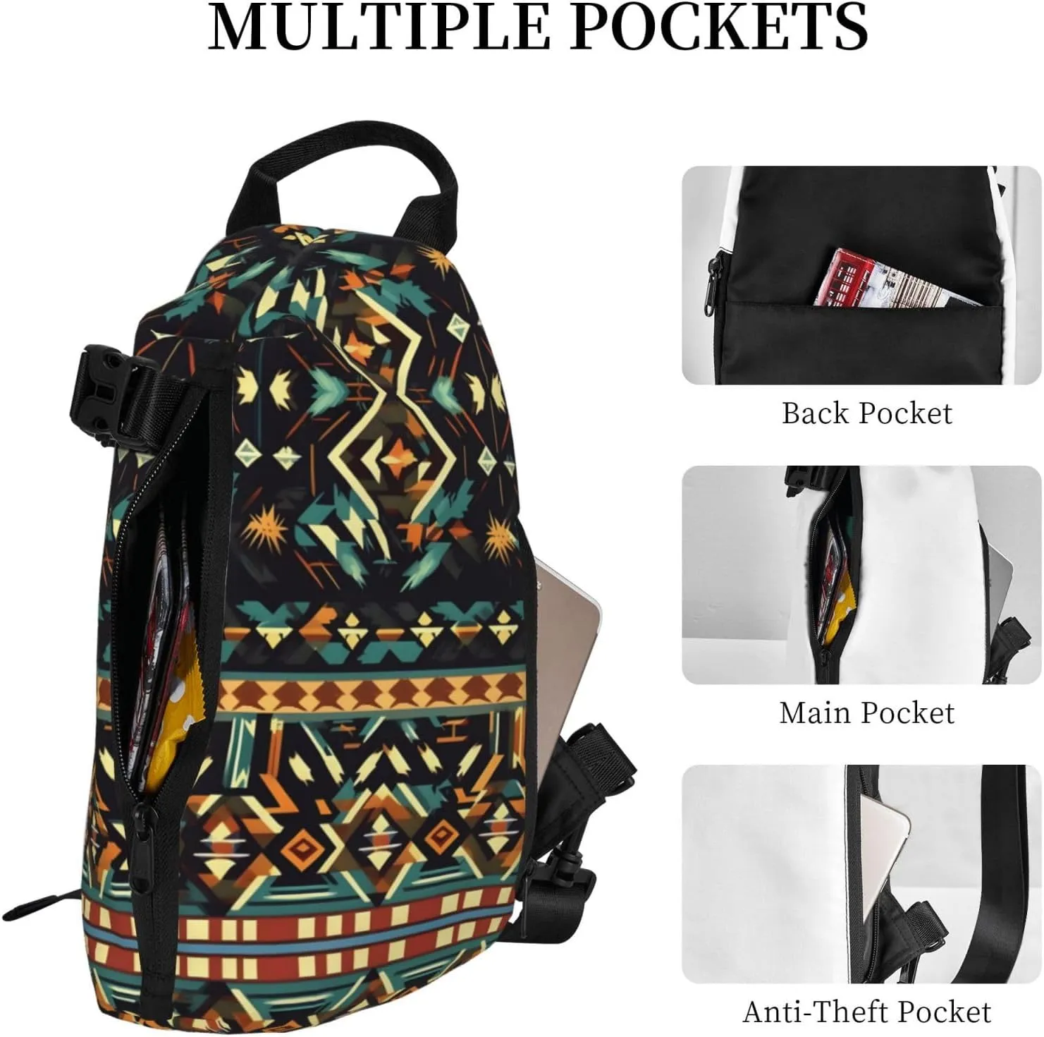 Native American Patterns Print Crossbody Backpack Casual Adjustable Bag Multifunctional Sling Backpack