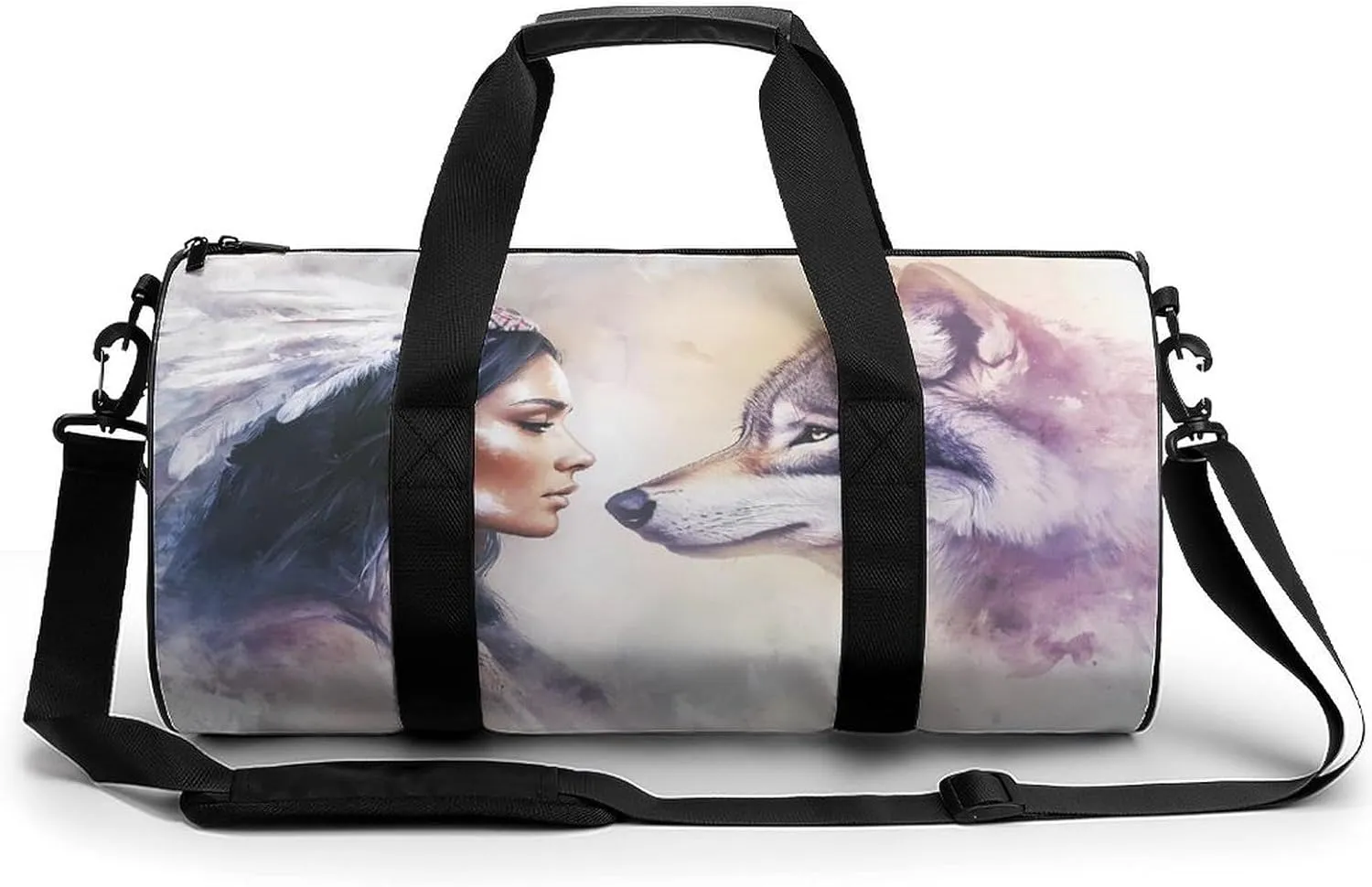 Native American Women And Wolf Novelty Large Duffel Bag Lightweight Gym Bag Travel Tote Bags
