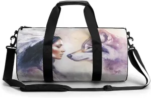 Native American Women And Wolf Novelty Large Duffel Bag Lightweight Gym Bag Travel Tote Bags