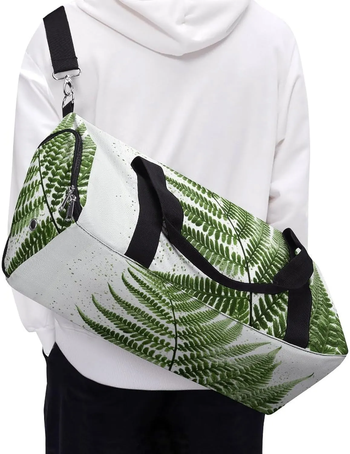 Natural Plant Silhouette Fern Leaf Sports Gym Bag Carry on Holdalls for Men Small Duffel Bags for Women with Shoe Compartment
