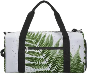 Natural Plant Silhouette Fern Leaf Sports Gym Bag Carry on Holdalls for Men Small Duffel Bags for Women with Shoe Compartment