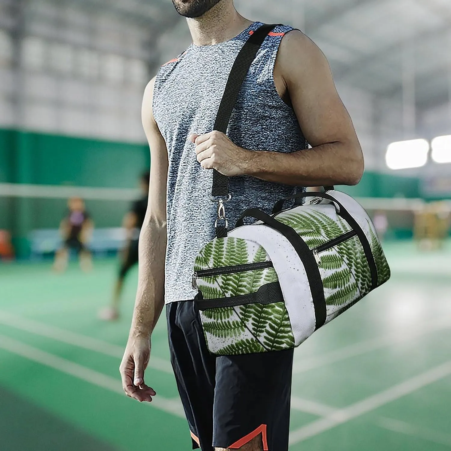 Natural Plant Silhouette Fern Leaf Sports Gym Bag Carry on Holdalls for Men Small Duffel Bags for Women with Shoe Compartment