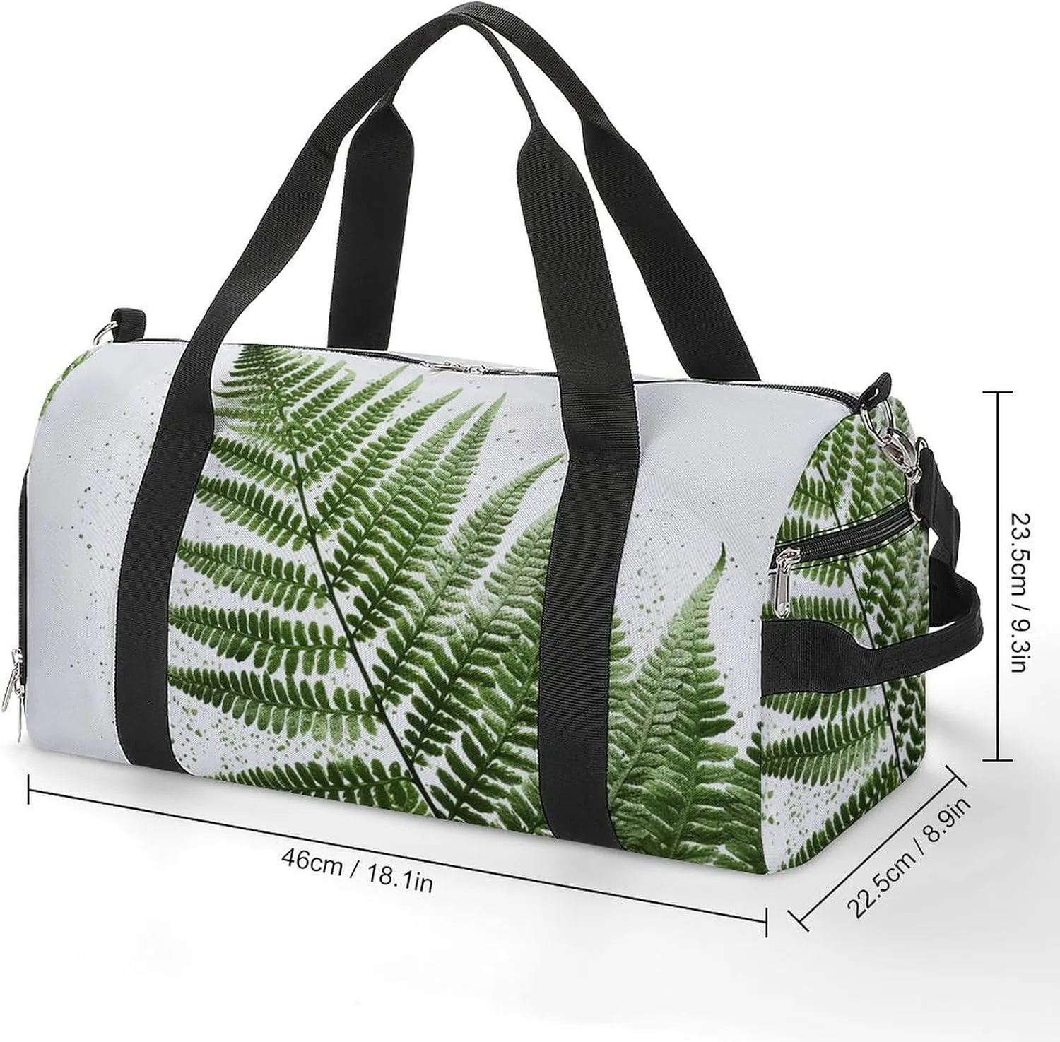 Natural Plant Silhouette Fern Leaf Sports Gym Bag Carry on Holdalls for Men Small Duffel Bags for Women with Shoe Compartment