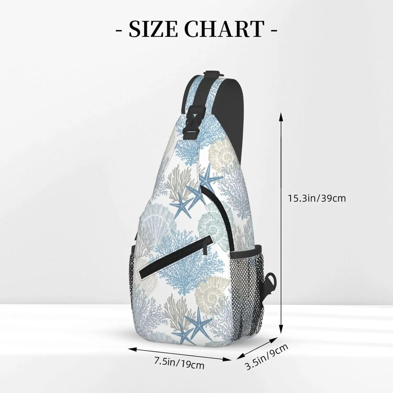 Nautical Coastal Sling Bag for Women Crossbody Bag Marine Pattern with Starfish Seashell Mollusk Coral Sling Backpack for Men Underwater Themed Shoulder Bag Sports Travel Hiking Daypack
