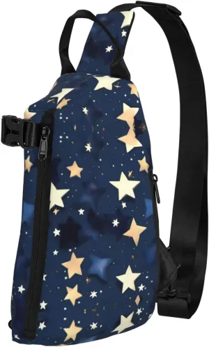 Navy Blue Sky And Stars Print Crossbody Backpack Casual Adjustable Bag Multifunctional Sling Backpack