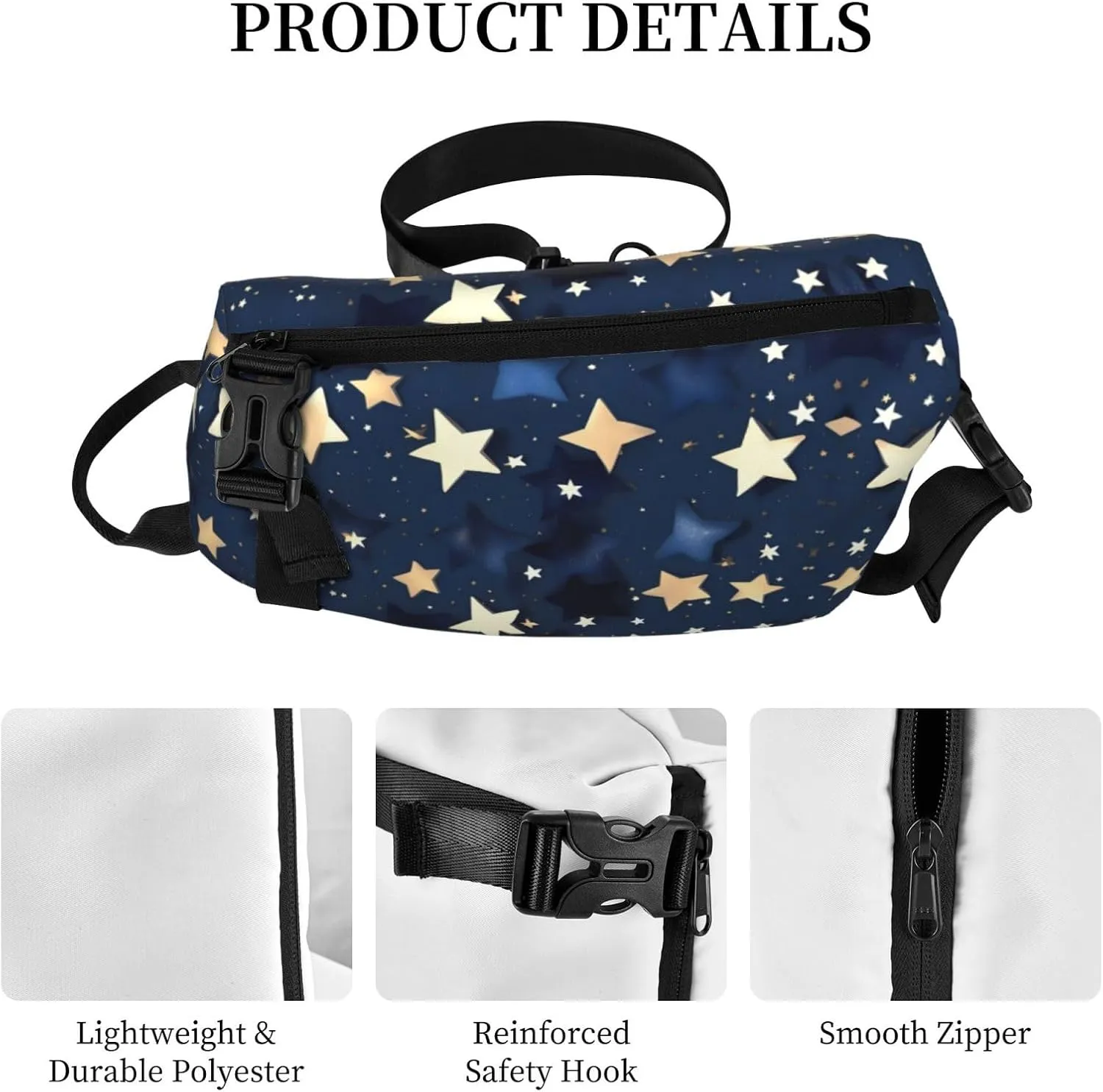 Navy Blue Sky And Stars Print Crossbody Backpack Casual Adjustable Bag Multifunctional Sling Backpack