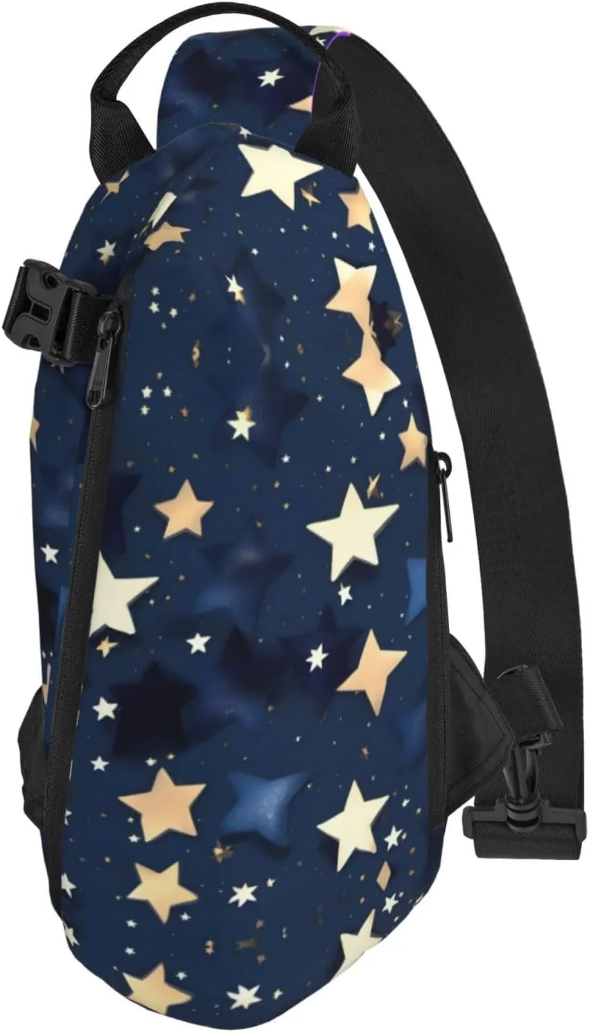 Navy Blue Sky And Stars Print Crossbody Backpack Casual Adjustable Bag Multifunctional Sling Backpack