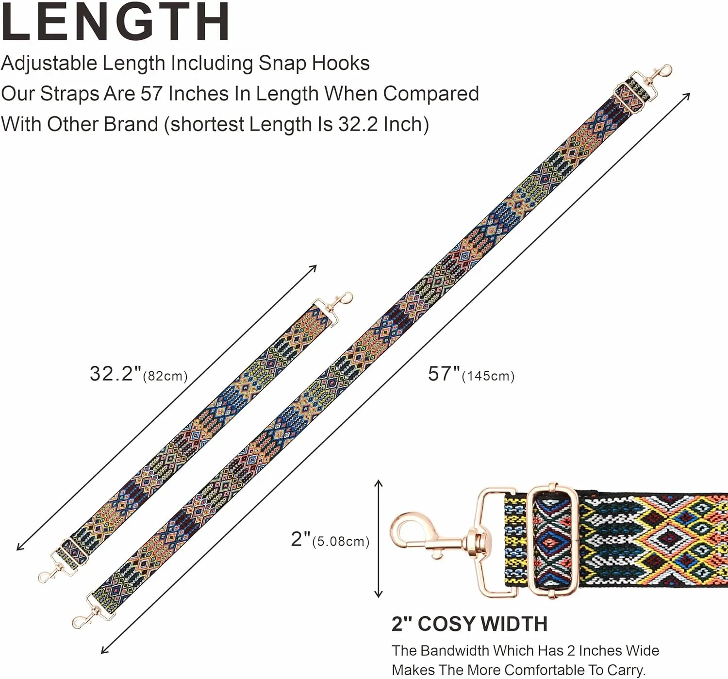 Nefelibata Purse Strap,2" Wide Purse Strap Adjustable Replacement,Multi-pattern Crossbody Handbag Strap