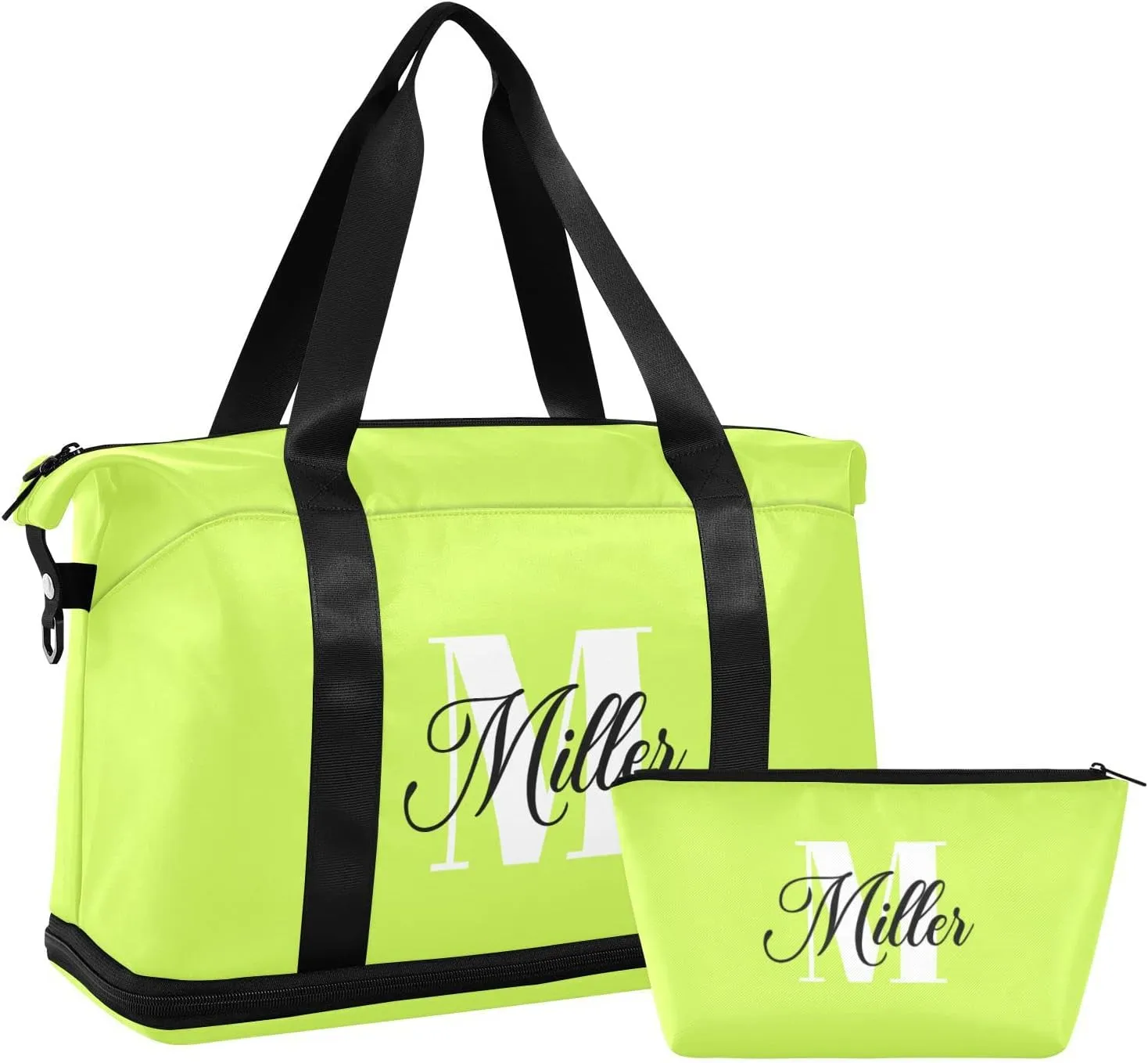 Neon Yellow Custom Travel Duffel Bag for Women Men Gym Bag with Shoe Compartment Wet Pocket Personalized Carry On Weekender Overnight Bags for Traveling Gym Workout