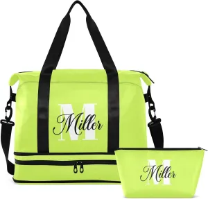 Neon Yellow Custom Travel Duffel Bag for Women Men Gym Bag with Shoe Compartment Wet Pocket Personalized Carry On Weekender Overnight Bags for Traveling Gym Workout