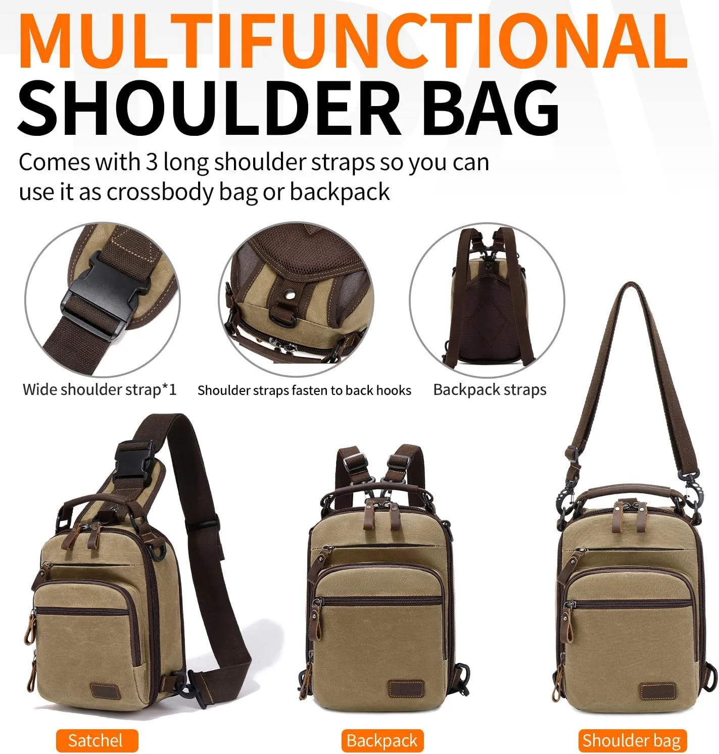 Nerlion Sling Bag for Men Waxed Canvas Crossbody Bag Chest Bag Water Resistant Shoulder Bag Casual Daypack