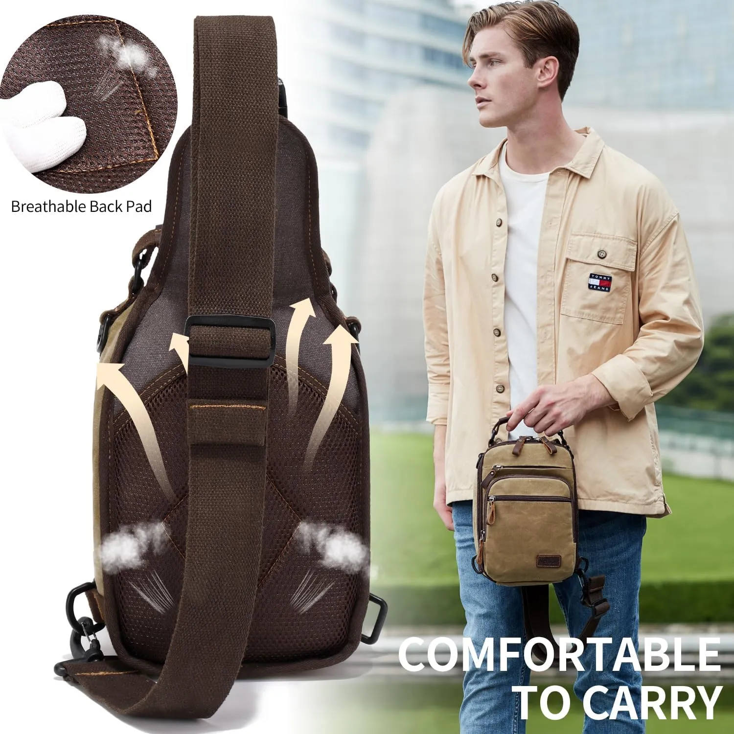 Nerlion Sling Bag for Men Waxed Canvas Crossbody Bag Chest Bag Water Resistant Shoulder Bag Casual Daypack