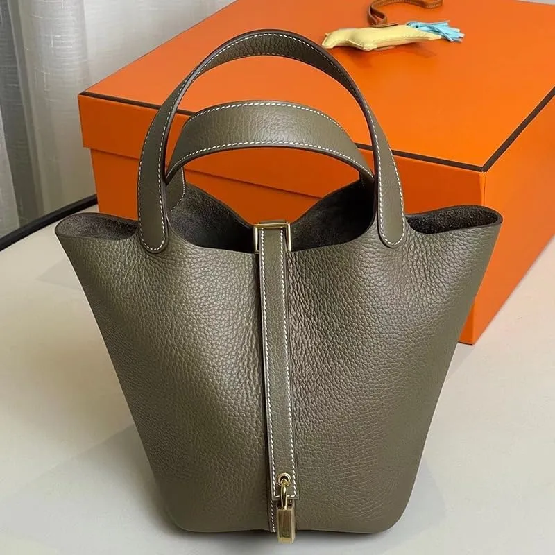 New bucket bag leather women's handbag advanced sense large capacity first layer cowhide basket bag