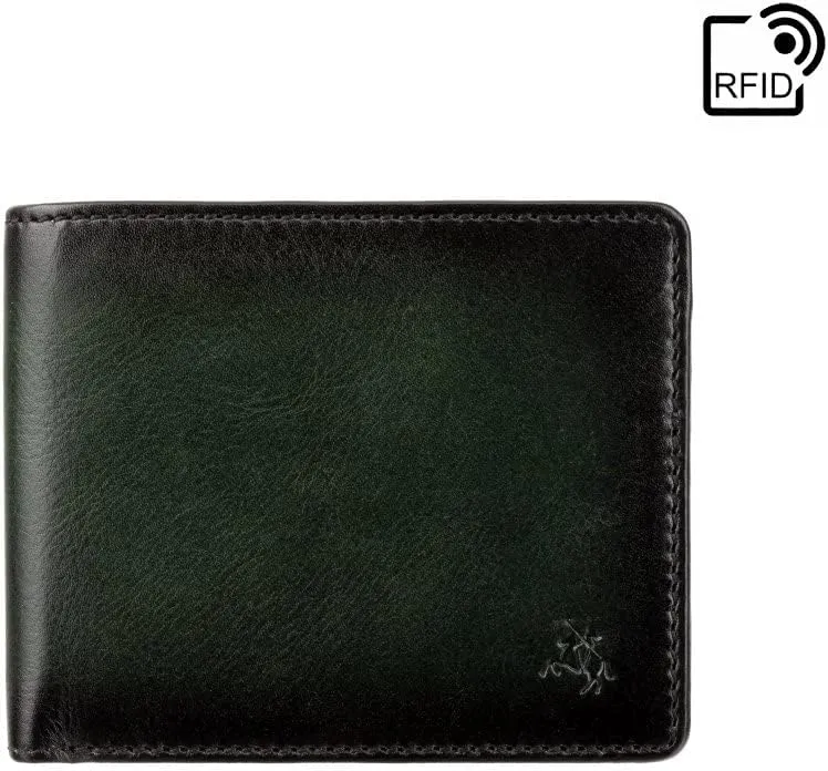 New Gents High End Atelier Burnished Leather Wallet RFID Blocking Tap 'n' Go Technology (Burnished Green)