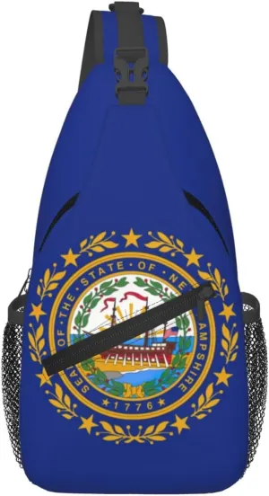 New Hampshire State Flag Print Crossbody Sling Bag, Lightweight Shoulder Backpack Adjustable Outdoor Travel Cycling Bag