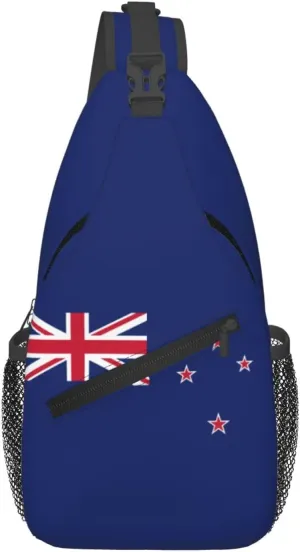 New Zealand Flag Print Crossbody Sling Bag, Lightweight Shoulder Backpack Adjustable Outdoor Travel Cycling Bag