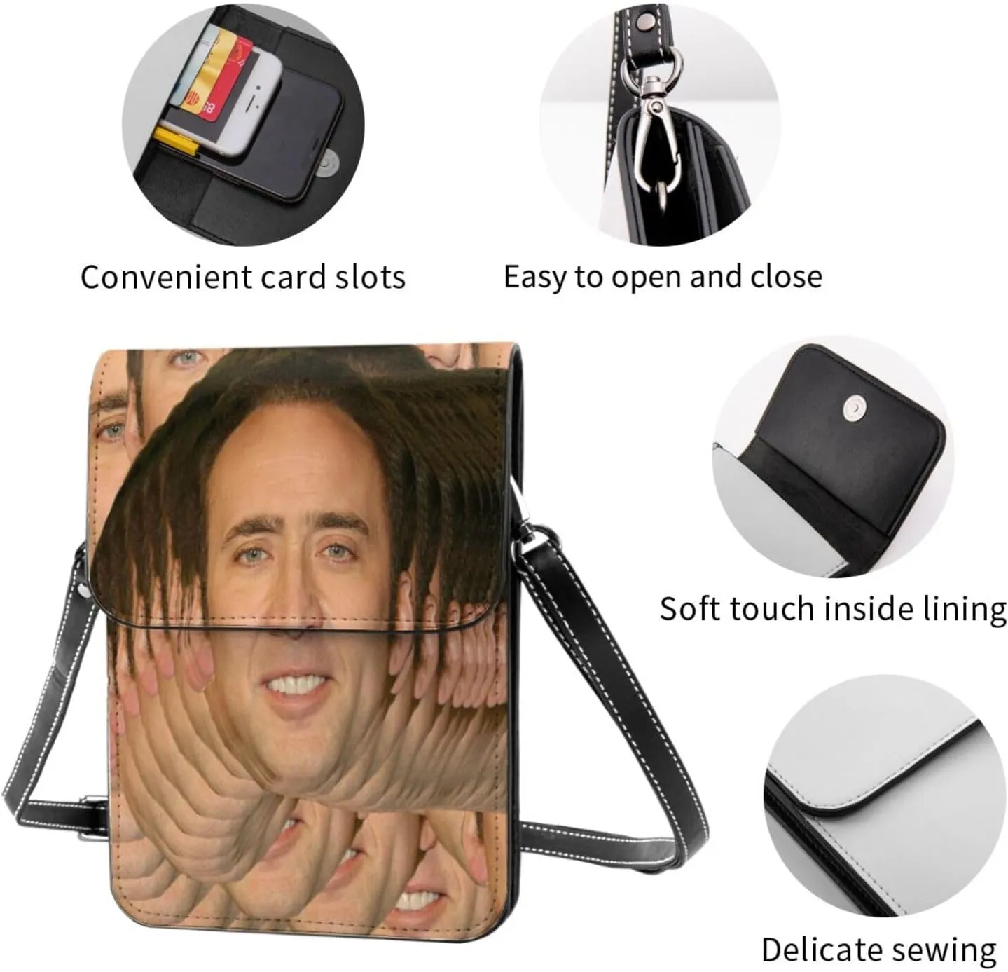 Nic-olas Cage Cell Phone Purse Crossbody Bag for Outdoor Travel Sports Camping Hiking Shoulder Bags