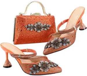 Nigerian Artisan Crafted Shoe Bag Duo Rhinestone Wedding Heels Italian Design Accessories