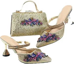 Nigerian Artisan Crafted Shoe Bag Duo Rhinestone Wedding Heels Italian Design Accessories