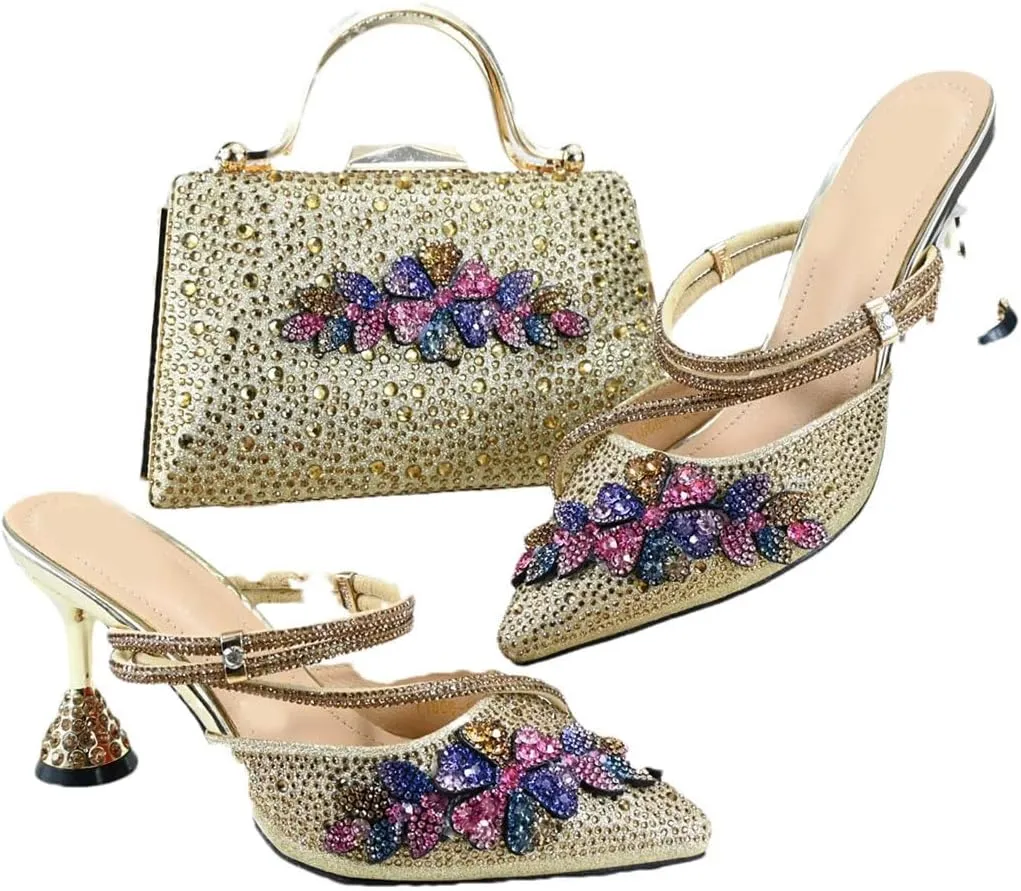Nigerian Artisan Crafted Shoe Bag Duo Rhinestone Wedding Heels Italian Design Accessories