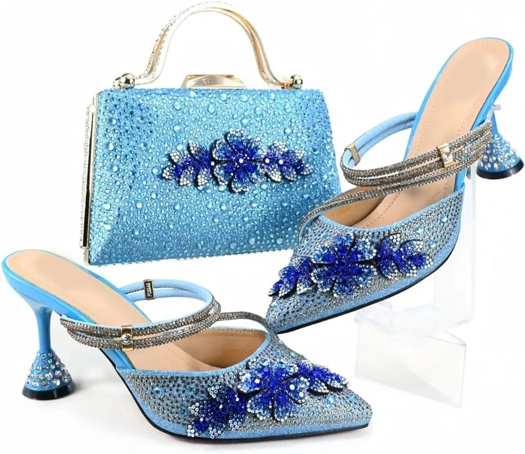 Nigerian Artisan Crafted Shoe Bag Duo Rhinestone Wedding Heels Italian Design Accessories