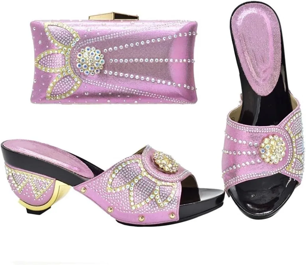 Nigerian Crystal Wedding Pumps and Evening Bag Set African Bridal Party Rhinestone Heels