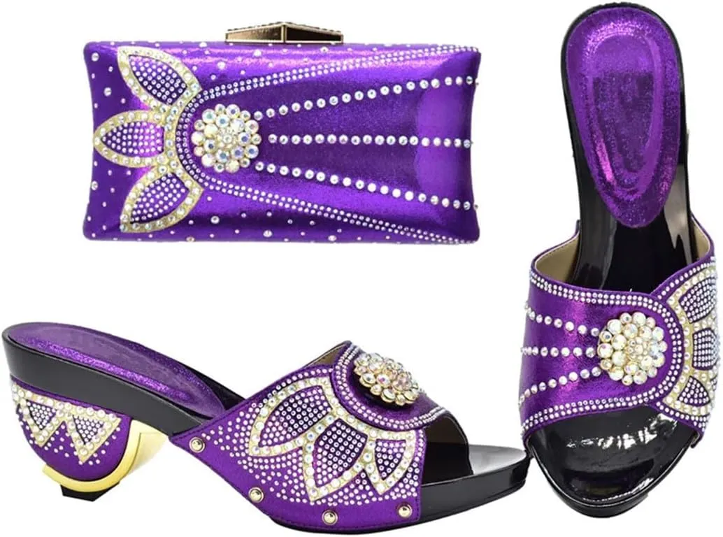 Nigerian Crystal Wedding Pumps and Evening Bag Set African Bridal Party Rhinestone Heels