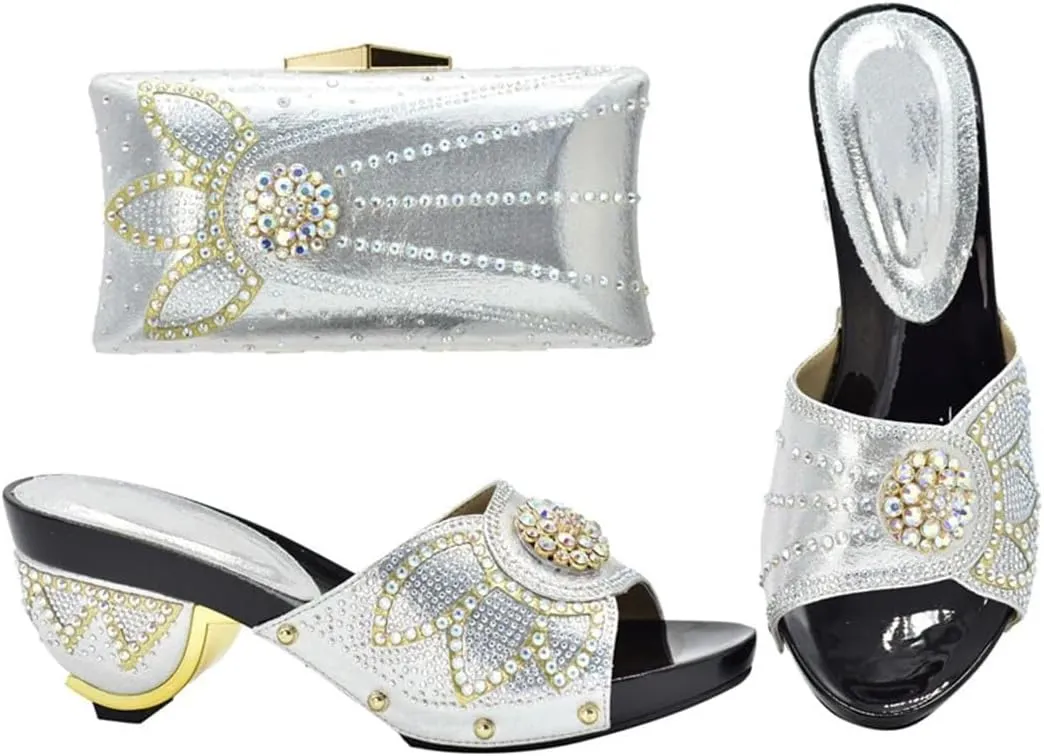 Nigerian Crystal Wedding Pumps and Evening Bag Set African Bridal Party Rhinestone Heels