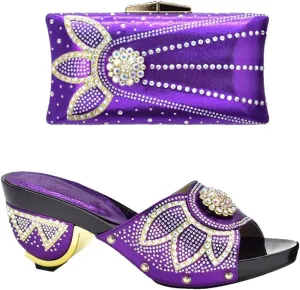 Nigerian Crystal Wedding Pumps and Evening Bag Set African Bridal Party Rhinestone Heels
