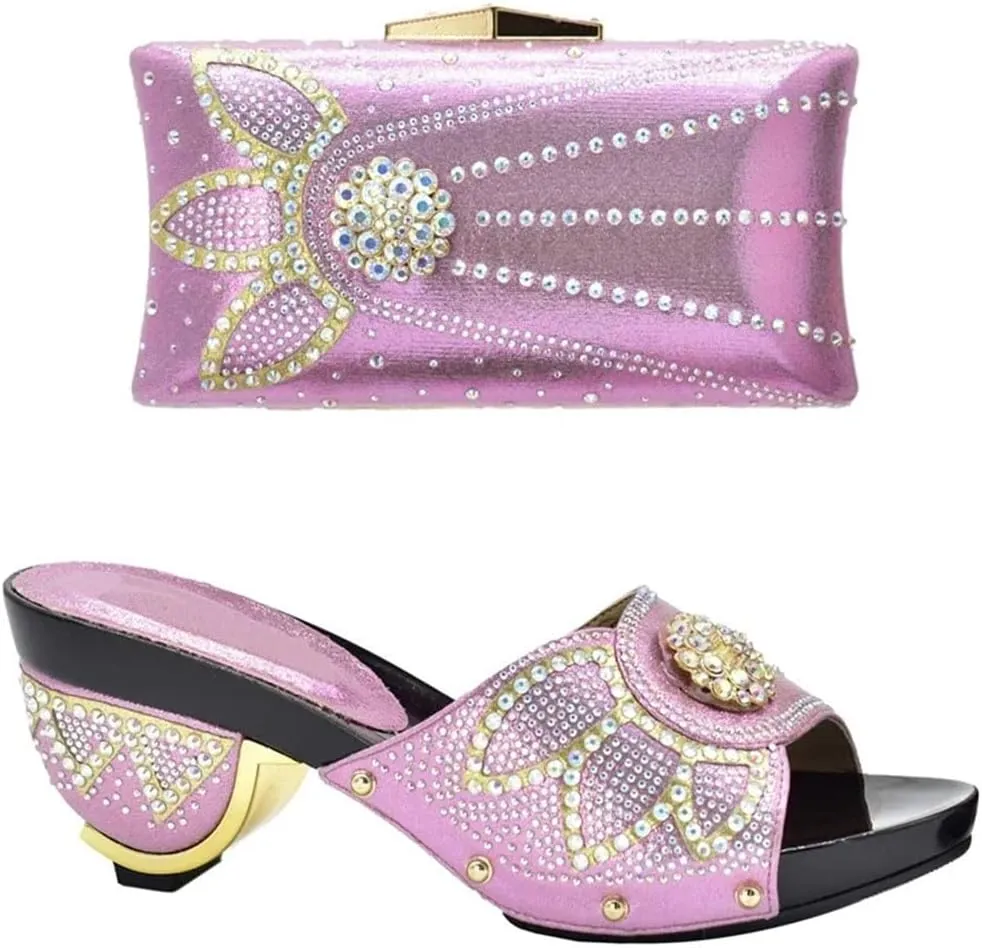 Nigerian Crystal Wedding Pumps and Evening Bag Set African Bridal Party Rhinestone Heels