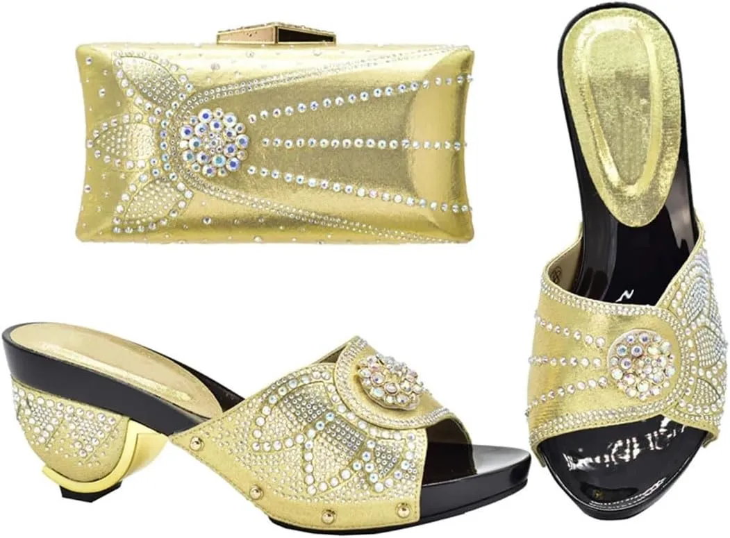 Nigerian Crystal Wedding Pumps and Evening Bag Set African Bridal Party Rhinestone Heels