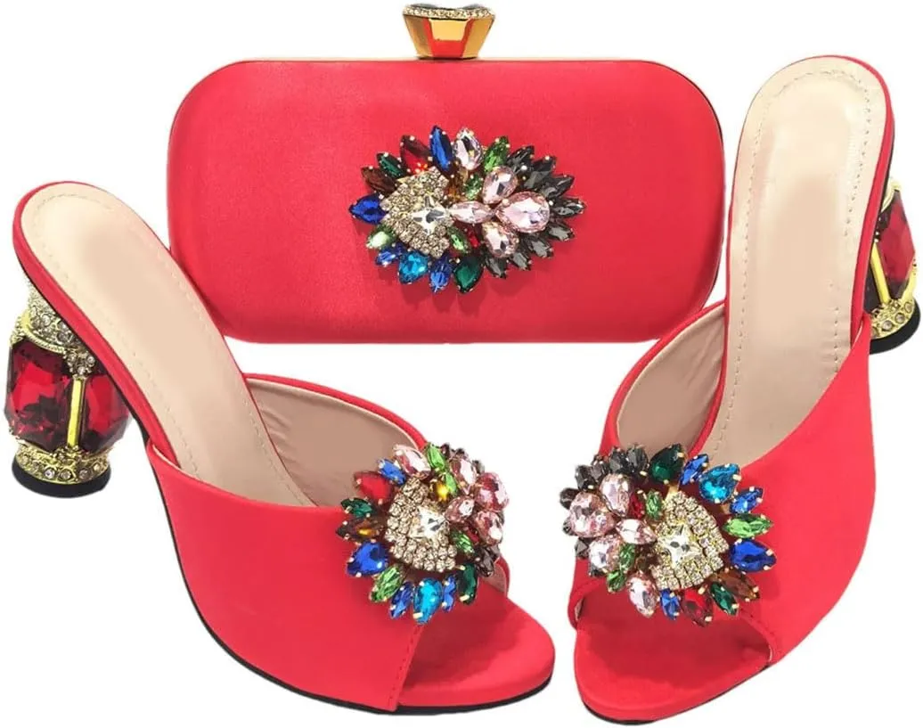 Nigerian Luxury Wedding Set Rhinestone Heels Matching Clutch Italian Design Craft