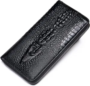 NIUCUNZH Genuine Leather Cool Long Wallets for Men Personalized Zip Around Wallet Checkbook Cash Credit Card Holder Wallet Black