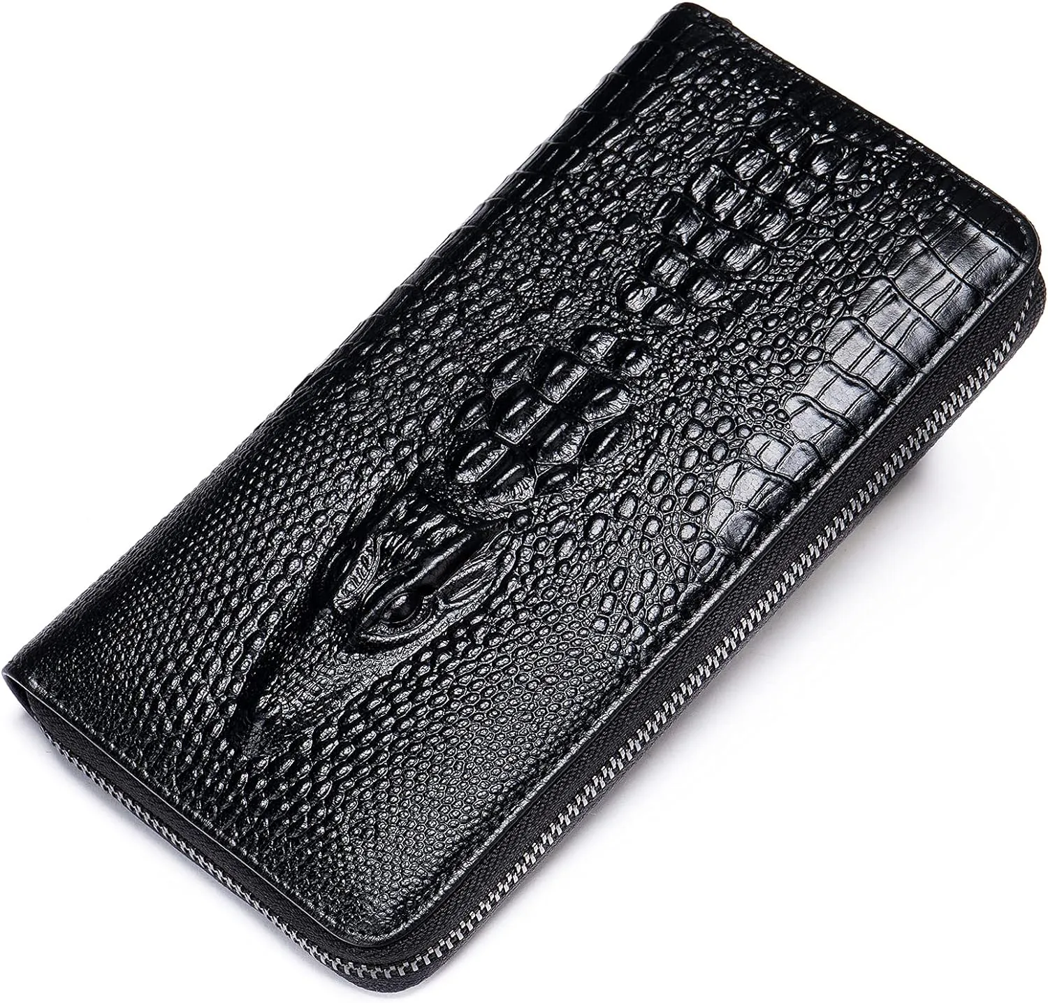 NIUCUNZH Genuine Leather Cool Long Wallets for Men Personalized Zip Around Wallet Checkbook Cash Credit Card Holder Wallet Black