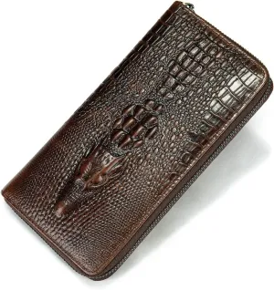 NIUCUNZH Genuine Leather Cool Long Wallets for Men Personalized Zip Around Wallet Checkbook Cash Credit Card Holder Wallet Coffee