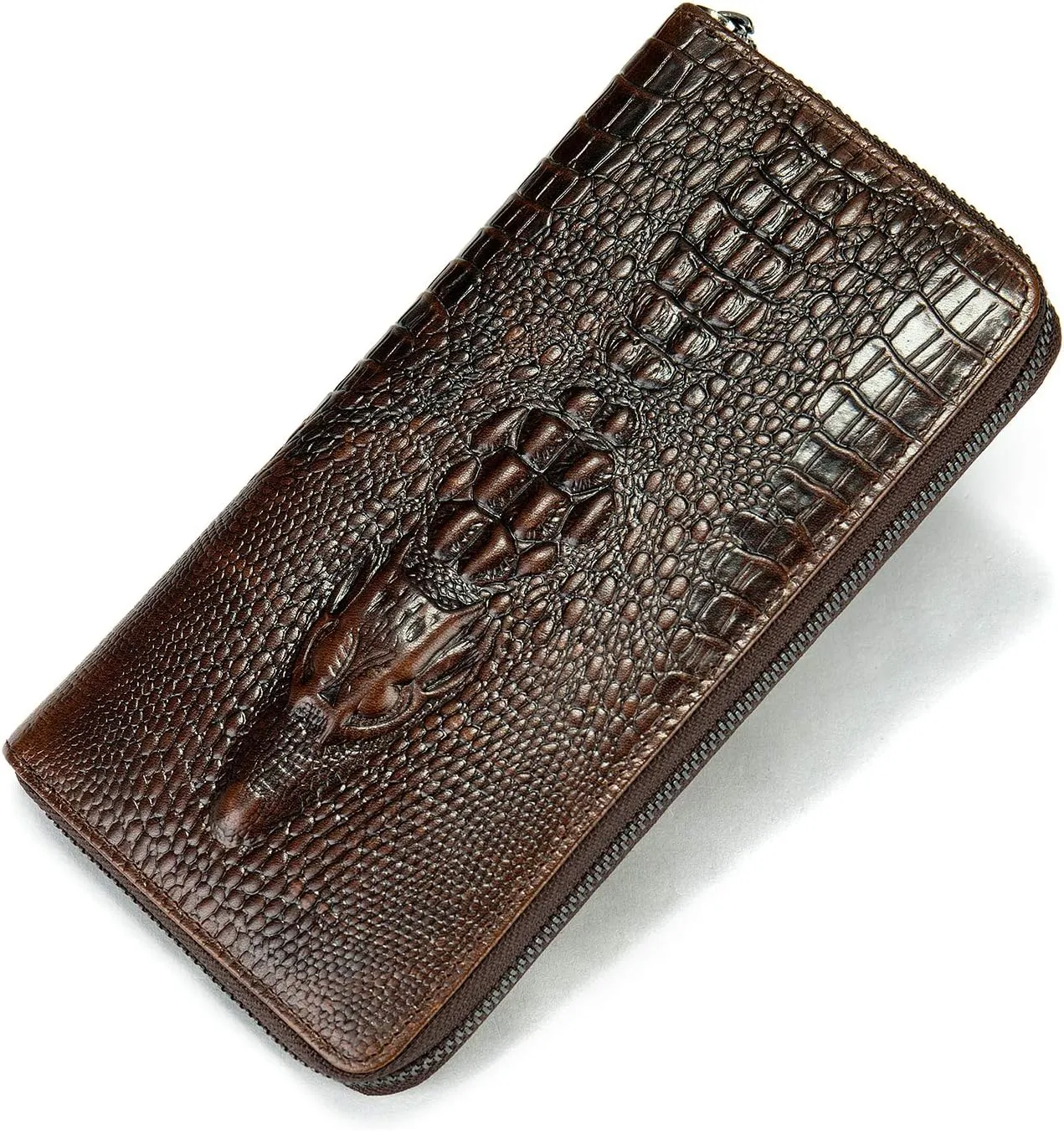 NIUCUNZH Genuine Leather Cool Long Wallets for Men Personalized Zip Around Wallet Checkbook Cash Credit Card Holder Wallet Coffee