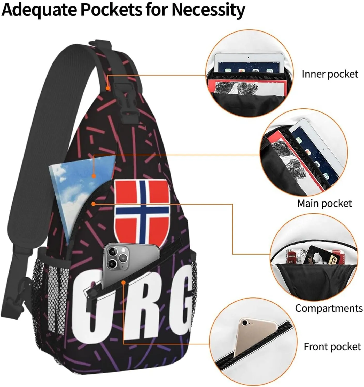 Norwegian-Flag-Norway-Norge-Pride Crossbody For Men Women Sling Chest Bag Shoulder Bag Lightweight One Strap Backpack Multipurpose Travel Hiking Daypack