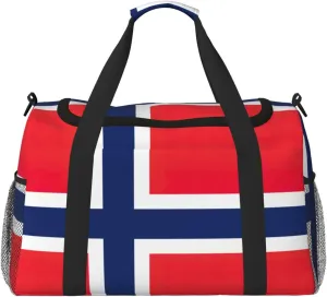 Norwegian flag print Carry on Luggage for Women Men Shoulder Weekender Crossbody Bag for Yoga Travel Must Haves