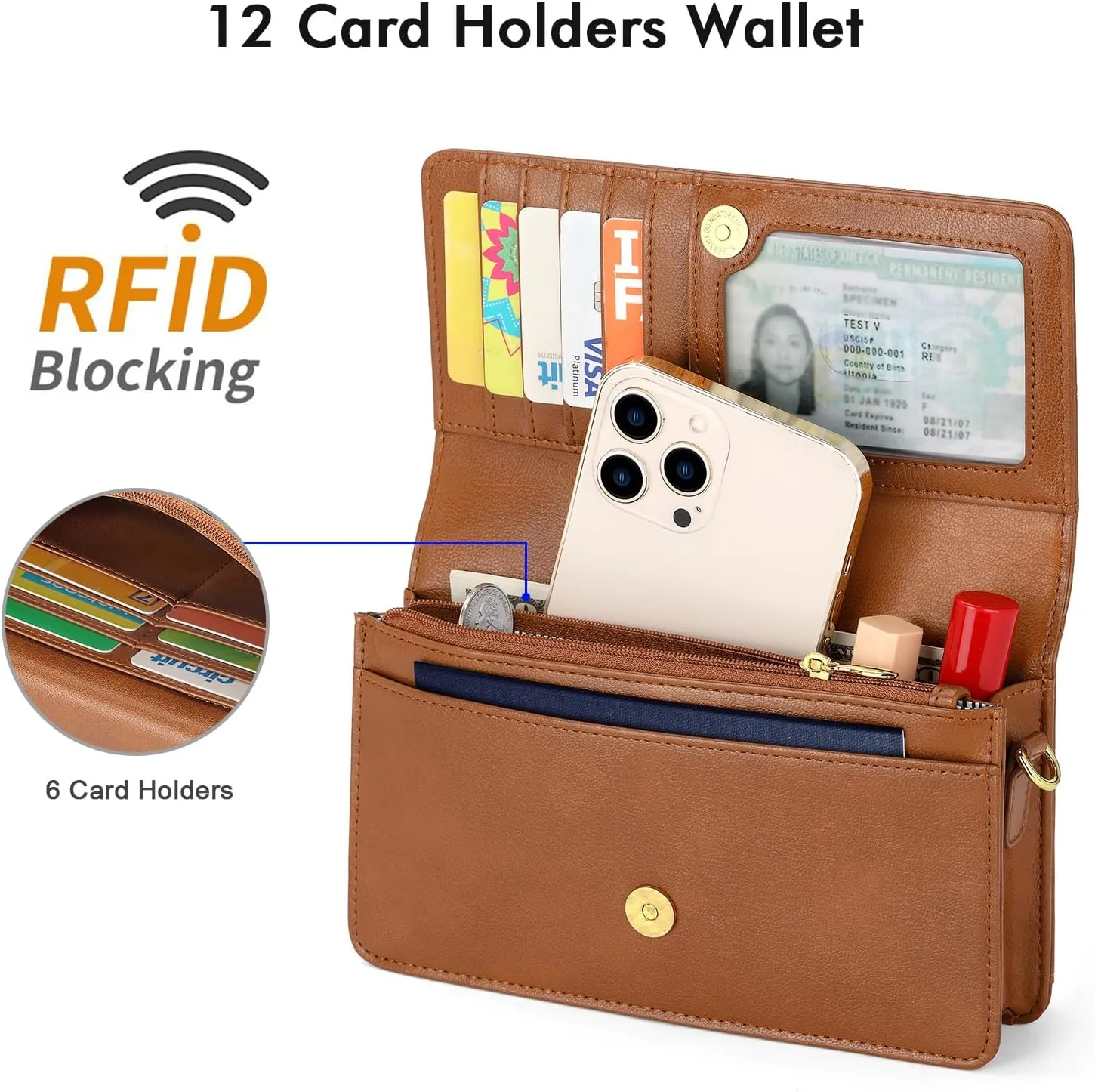 nuoku Crossbody Bag for Women Cellphone Little Purse with Credit Card Slots Lightweight Leather Wristlet Wallet