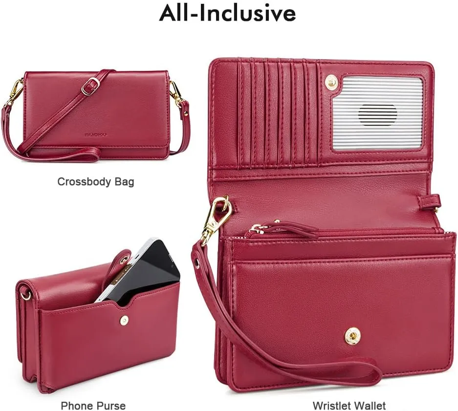 nuoku Crossbody Bag for Women Cellphone Little Purse with Credit Card Slots Lightweight Leather Wristlet Wallet