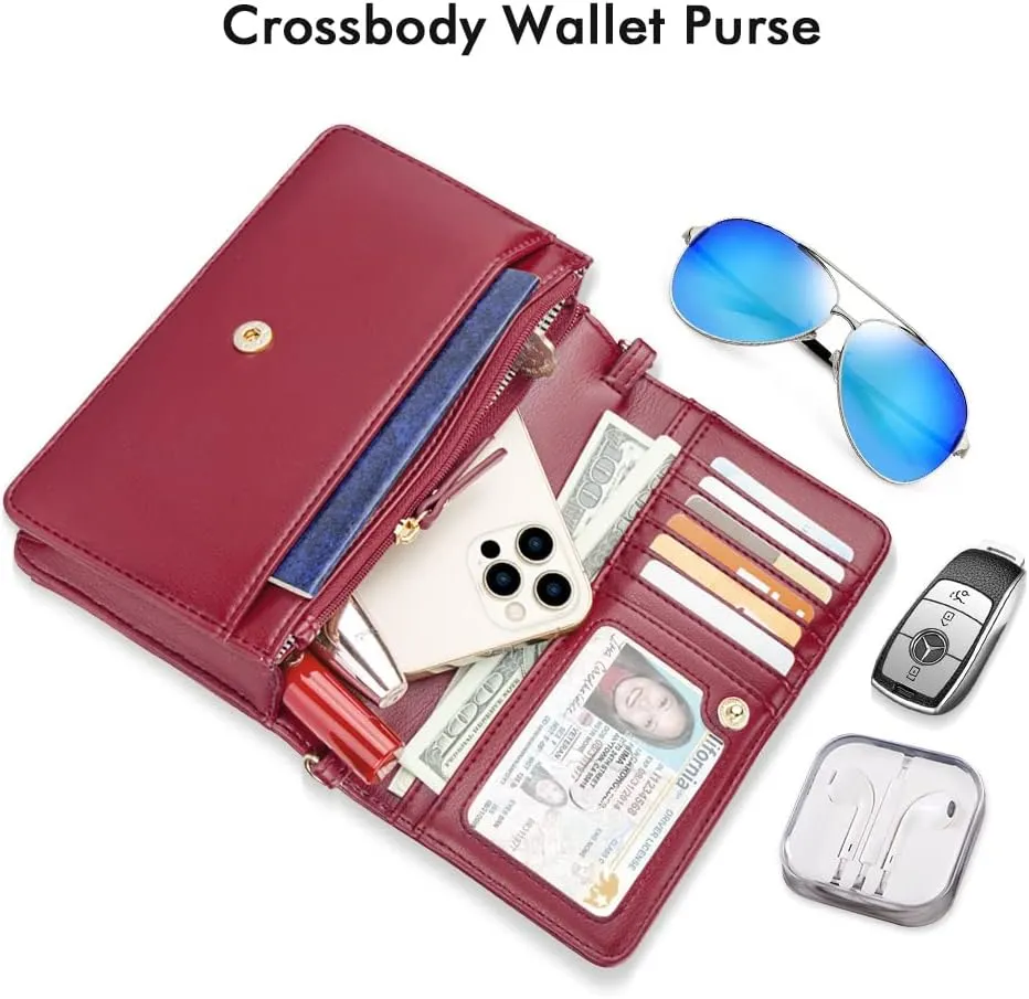 nuoku Crossbody Bag for Women Cellphone Little Purse with Credit Card Slots Lightweight Leather Wristlet Wallet