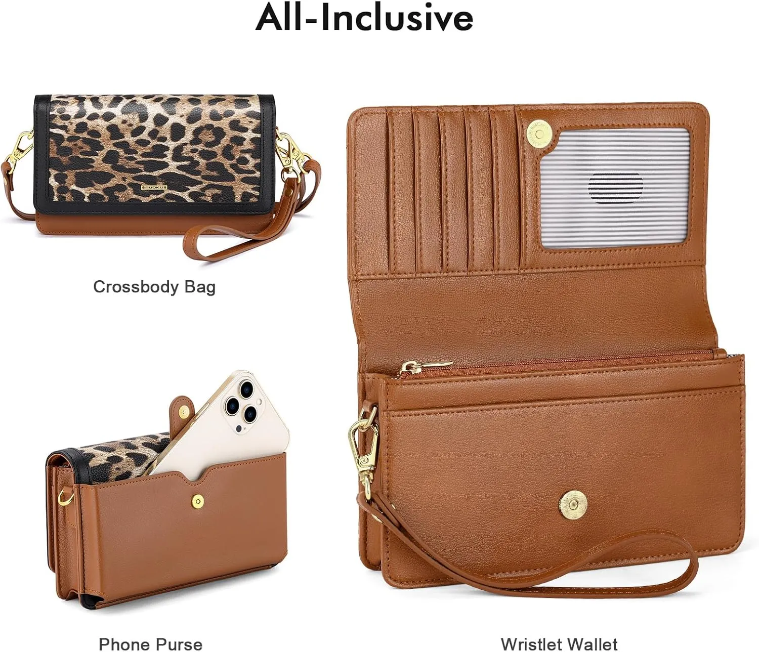 nuoku Crossbody Bag for Women Cellphone Little Purse with Credit Card Slots Lightweight Leather Wristlet Wallet