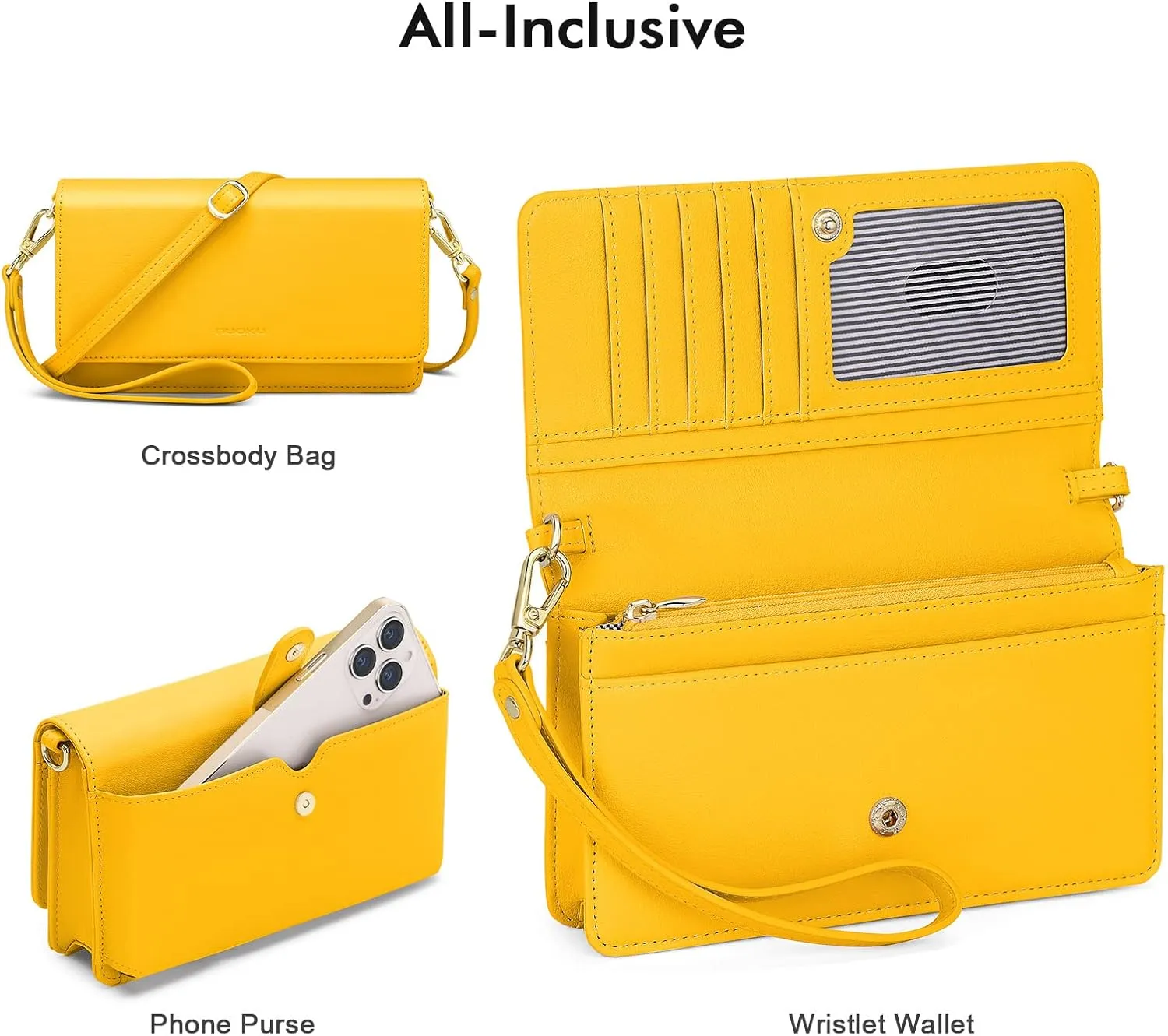 nuoku Crossbody Bag for Women Cellphone Little Purse with Credit Card Slots Lightweight Leather Wristlet Wallet