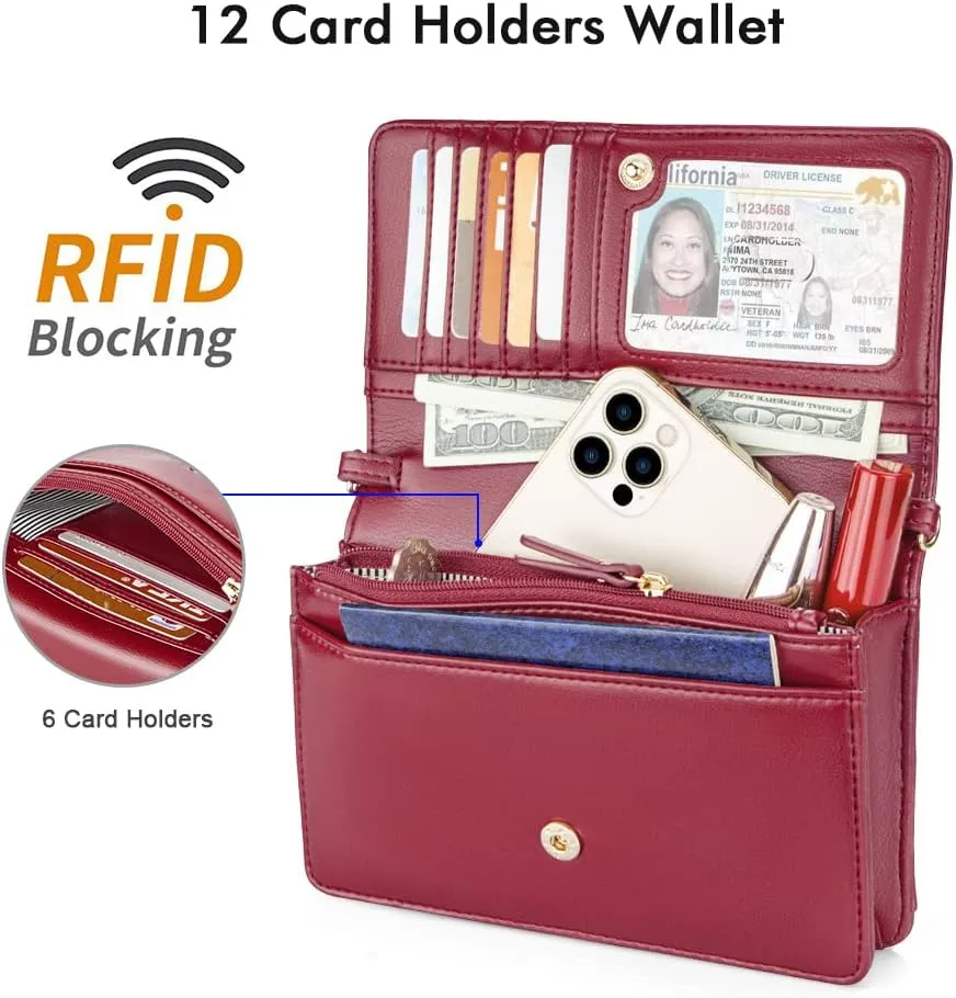 nuoku Crossbody Bag for Women Cellphone Little Purse with Credit Card Slots Lightweight Leather Wristlet Wallet