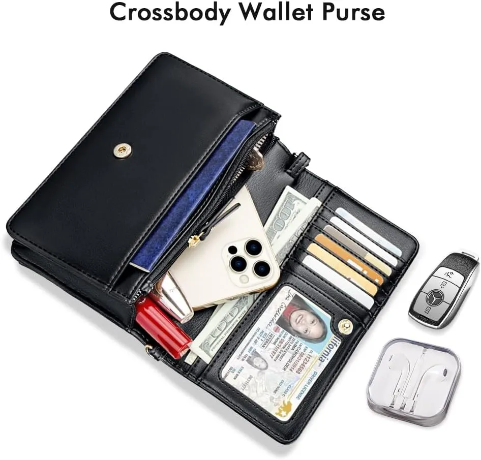 nuoku Crossbody Bag for Women Cellphone Little Purse with Credit Card Slots Lightweight Leather Wristlet Wallet