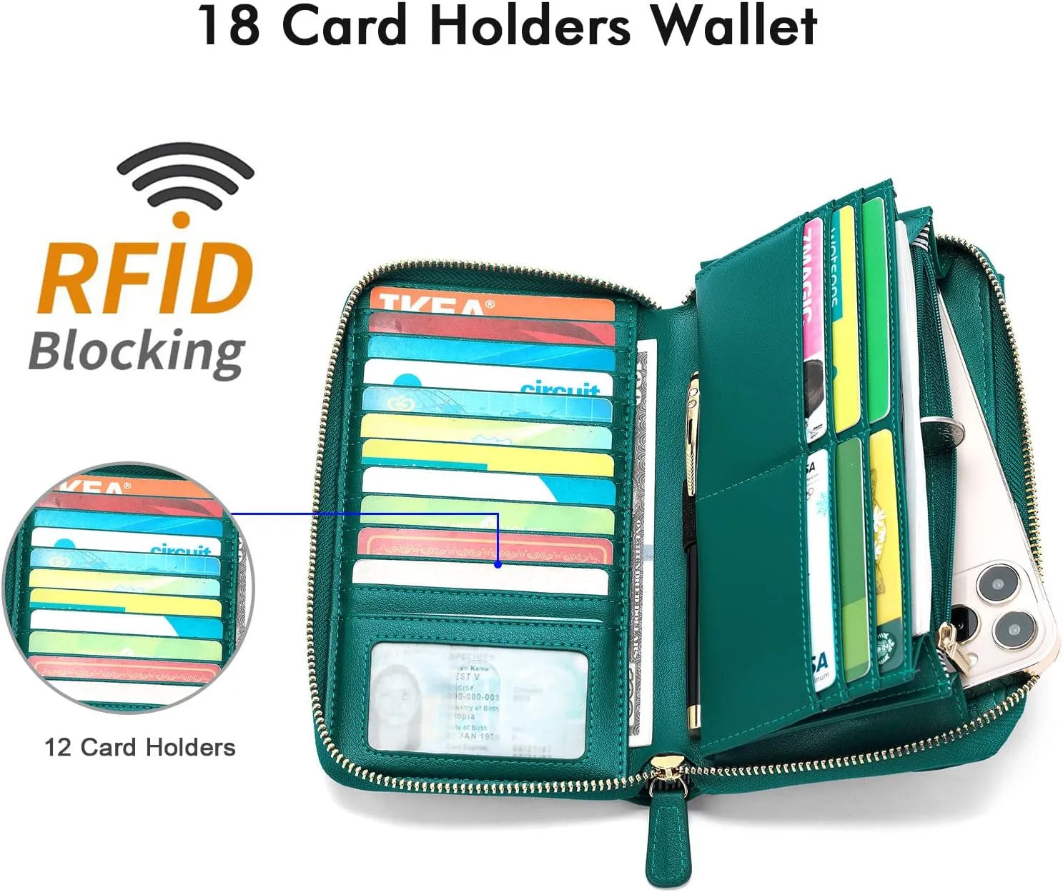 nuoku Wallets for Women Credit Card Slots with RFID Blocking Large Capacity Wristlet