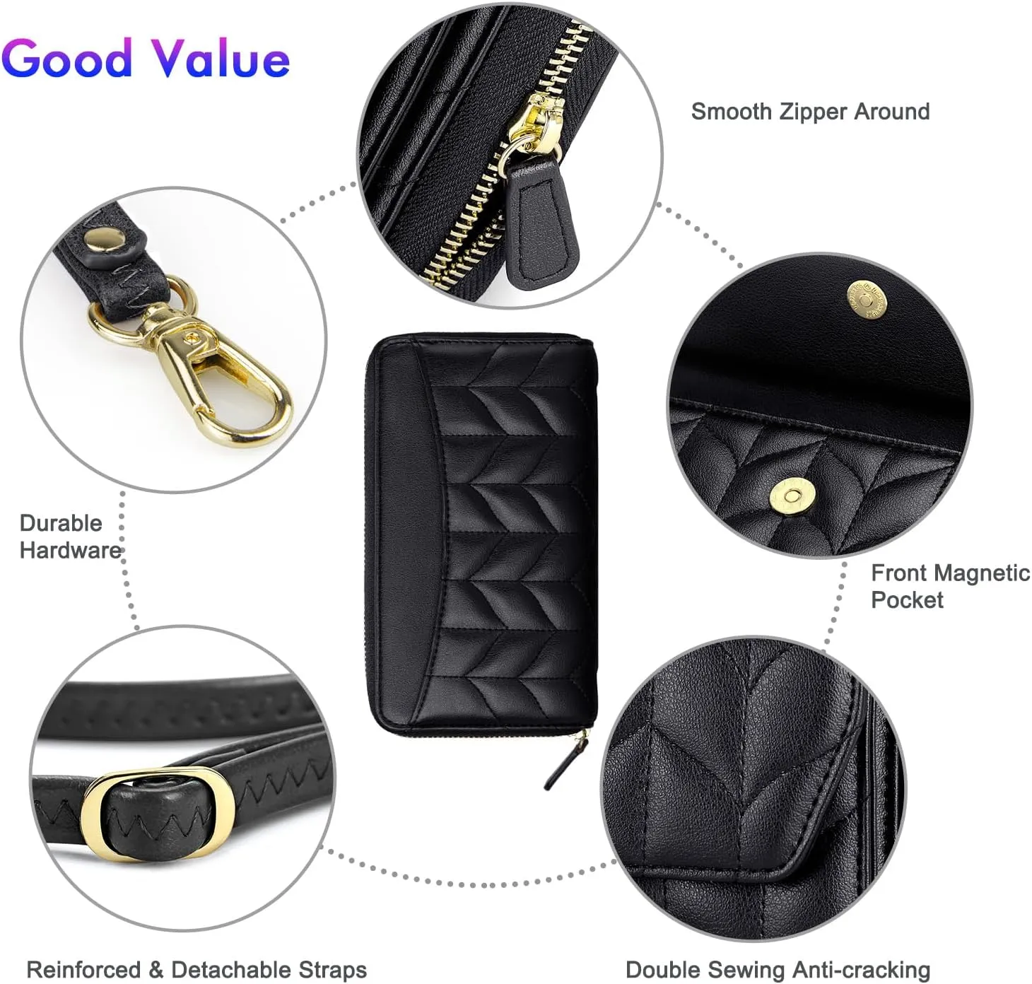 nuoku Womens RFID Wallet Purse Wristlet Crossbody Clutch with Zip Around 2 Strap