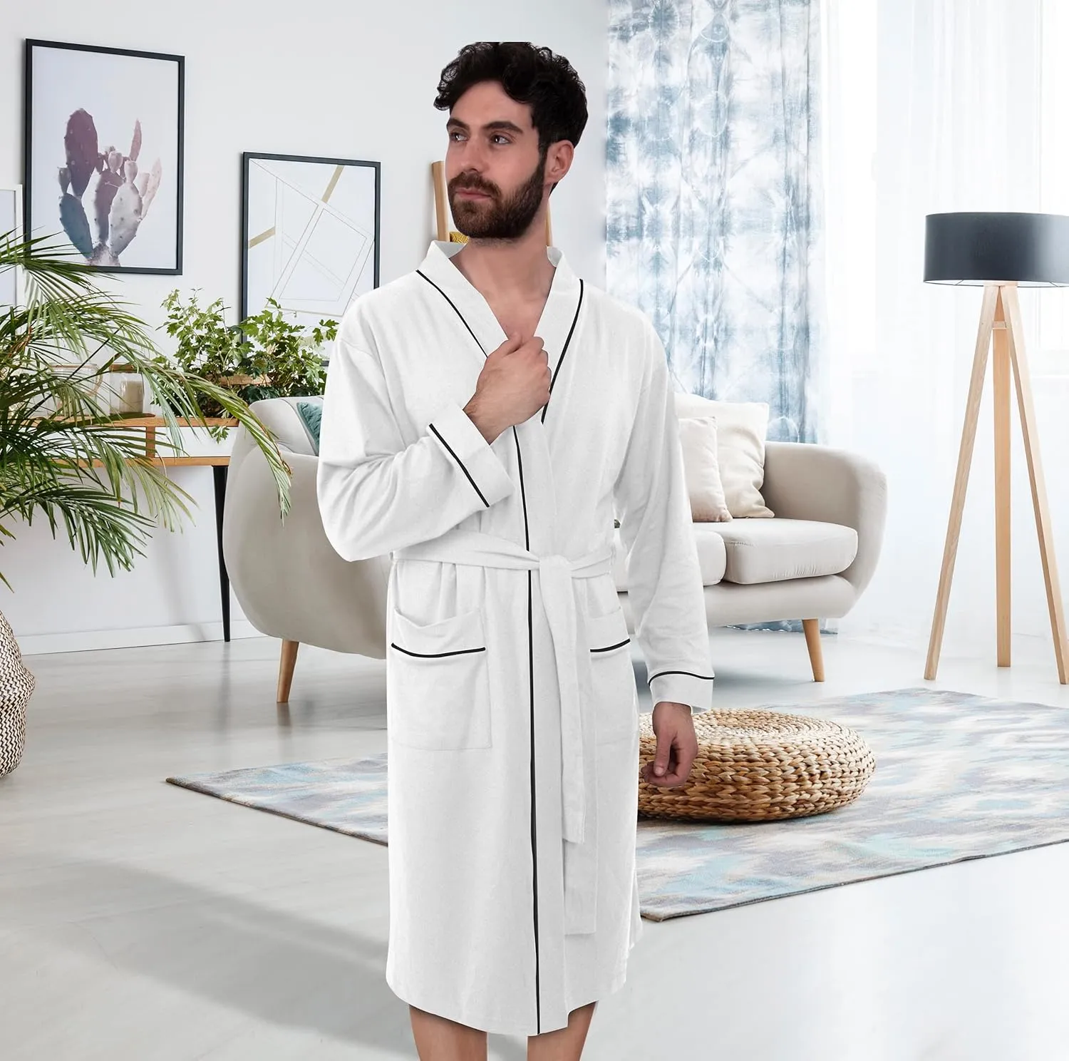 NY Threads Men's Robe Cotton Blend Knit Bathrobe