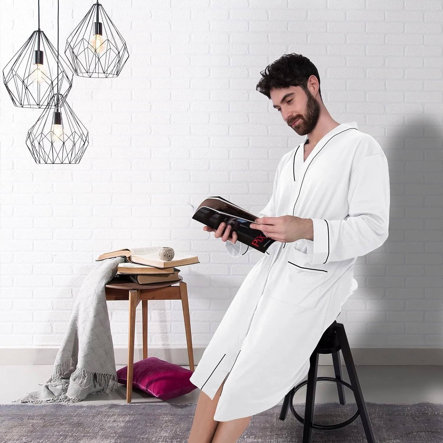 NY Threads Men's Robe Cotton Blend Knit Bathrobe